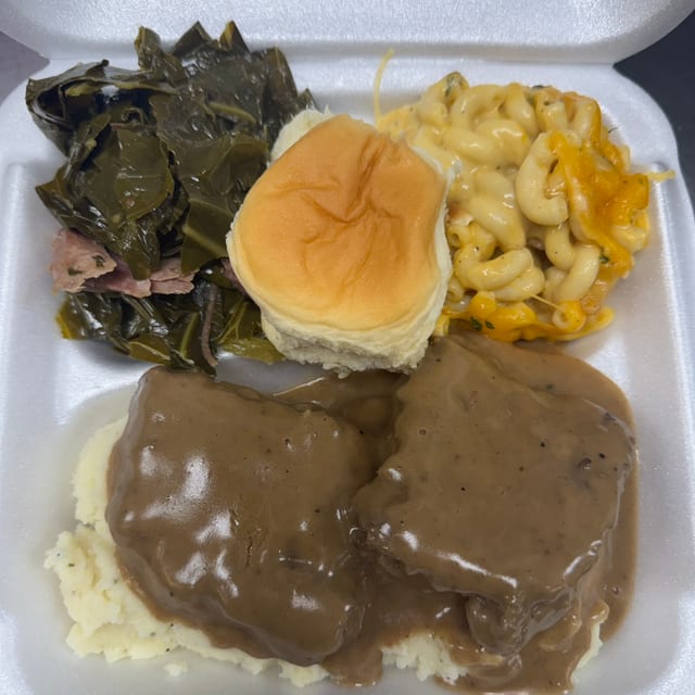 Hamburger Steak with Garlic Mashed Potatoes and Gravy Combo.