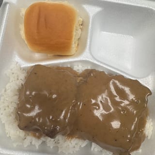 Hamburger Steak with Rice and Gravy Entree