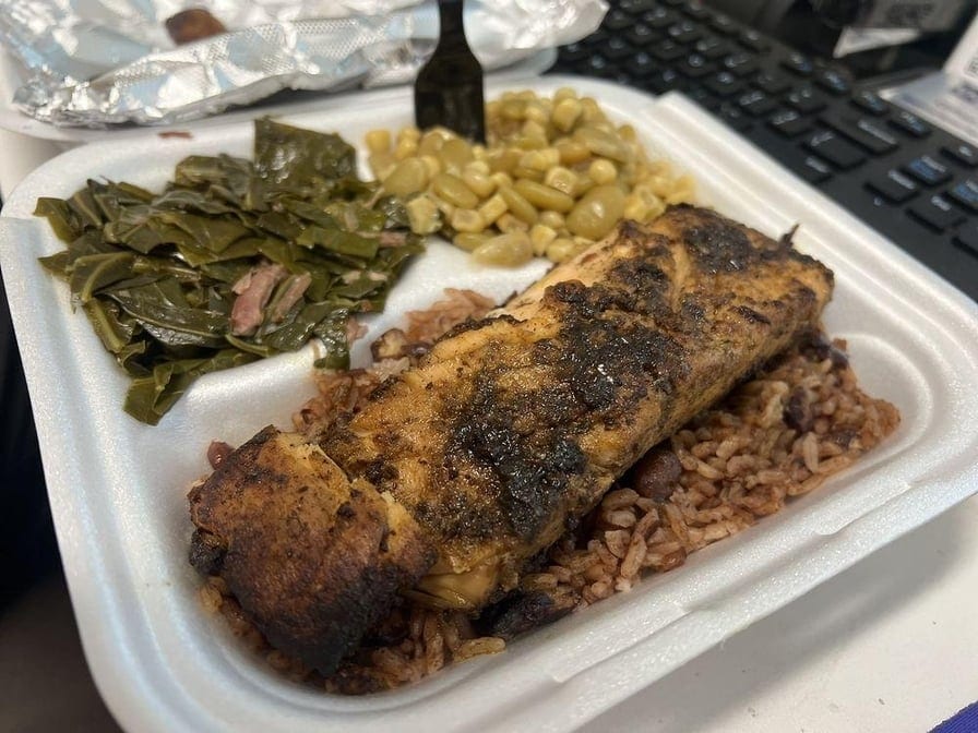 Jerk Salmon Entree (Includes Rice & Peas or White Rice).